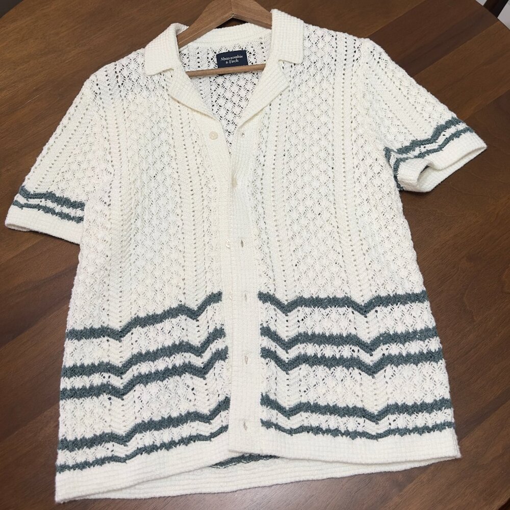 Abercrombie & Fitch Crochet-Style Size S Button-Through Sweater Polo Cream EUC